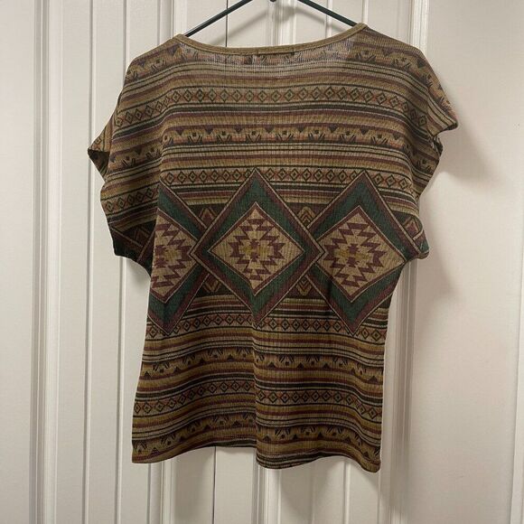 Dex Aztec Print Brown Knit Tunic Blouse - S - Picture 7 of 11